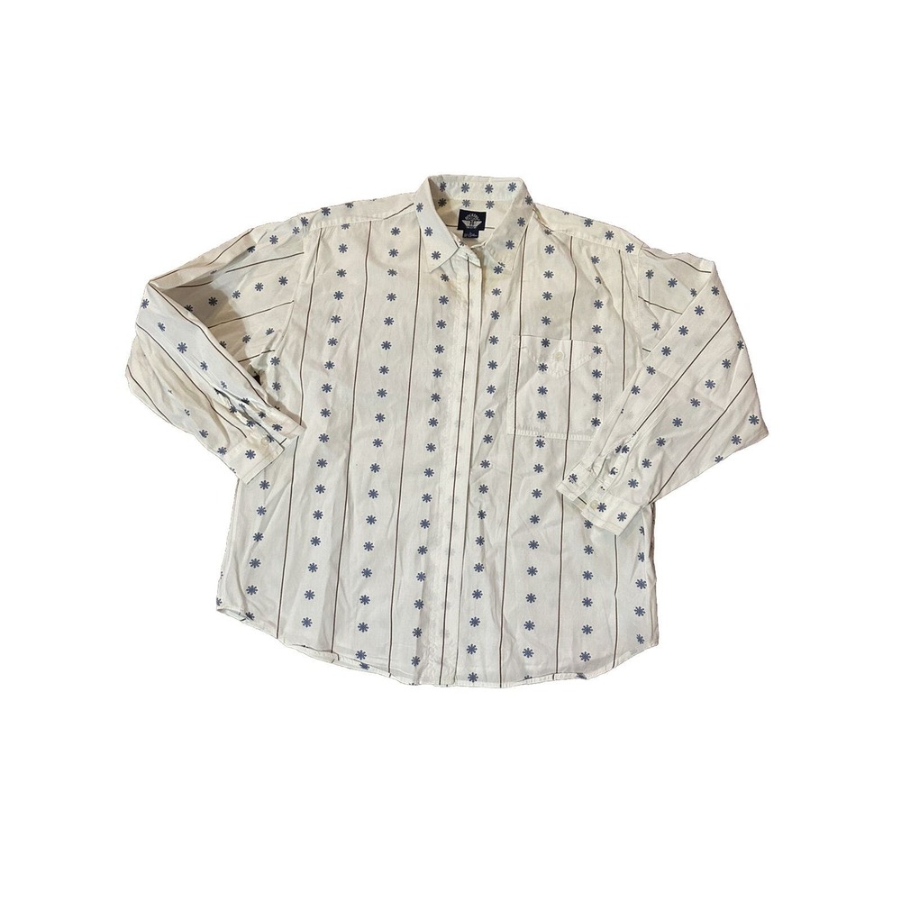 Vintage Dockers Womens Large Blue Stars Stripe Long Sleeve Shirt White Boyfriend